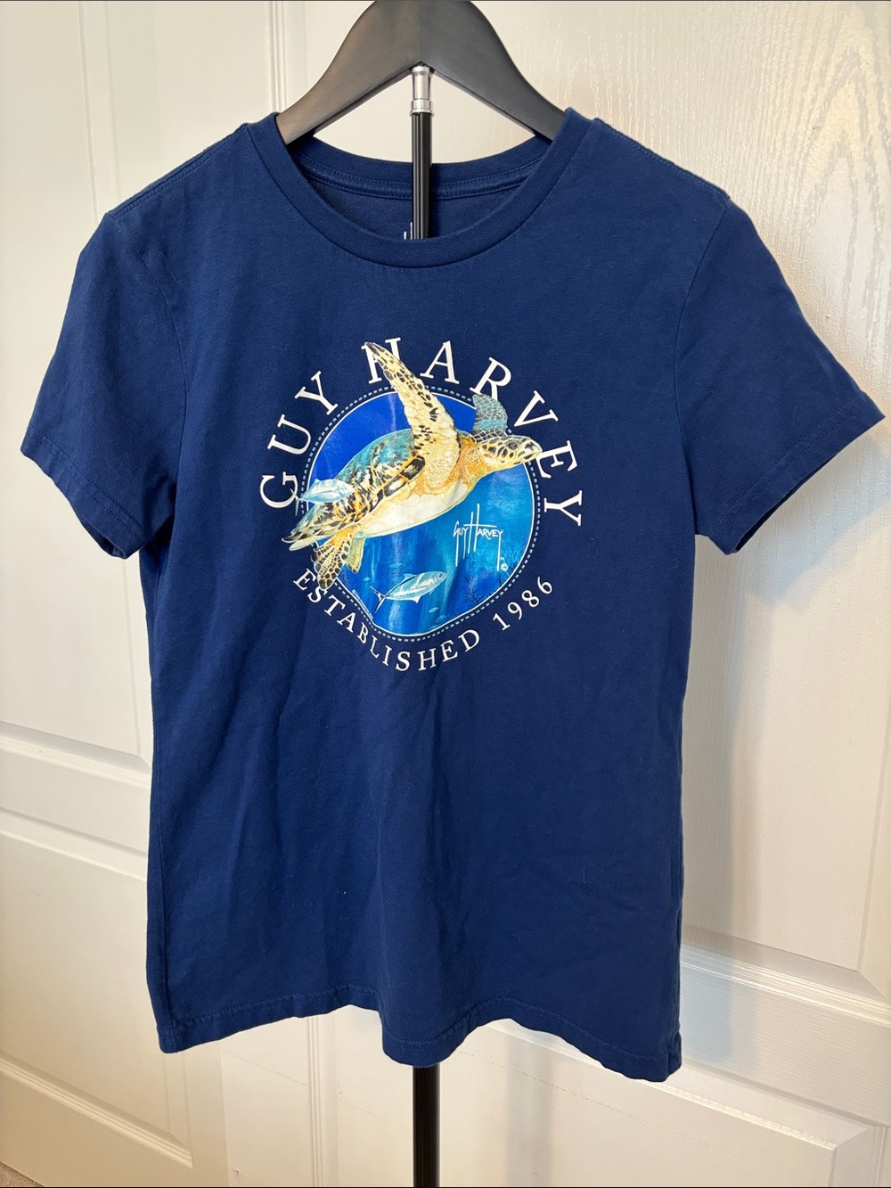 Guy Harvey Sea Turtle Ocean Art Navy Blue 100% Cotton type Kids Size L